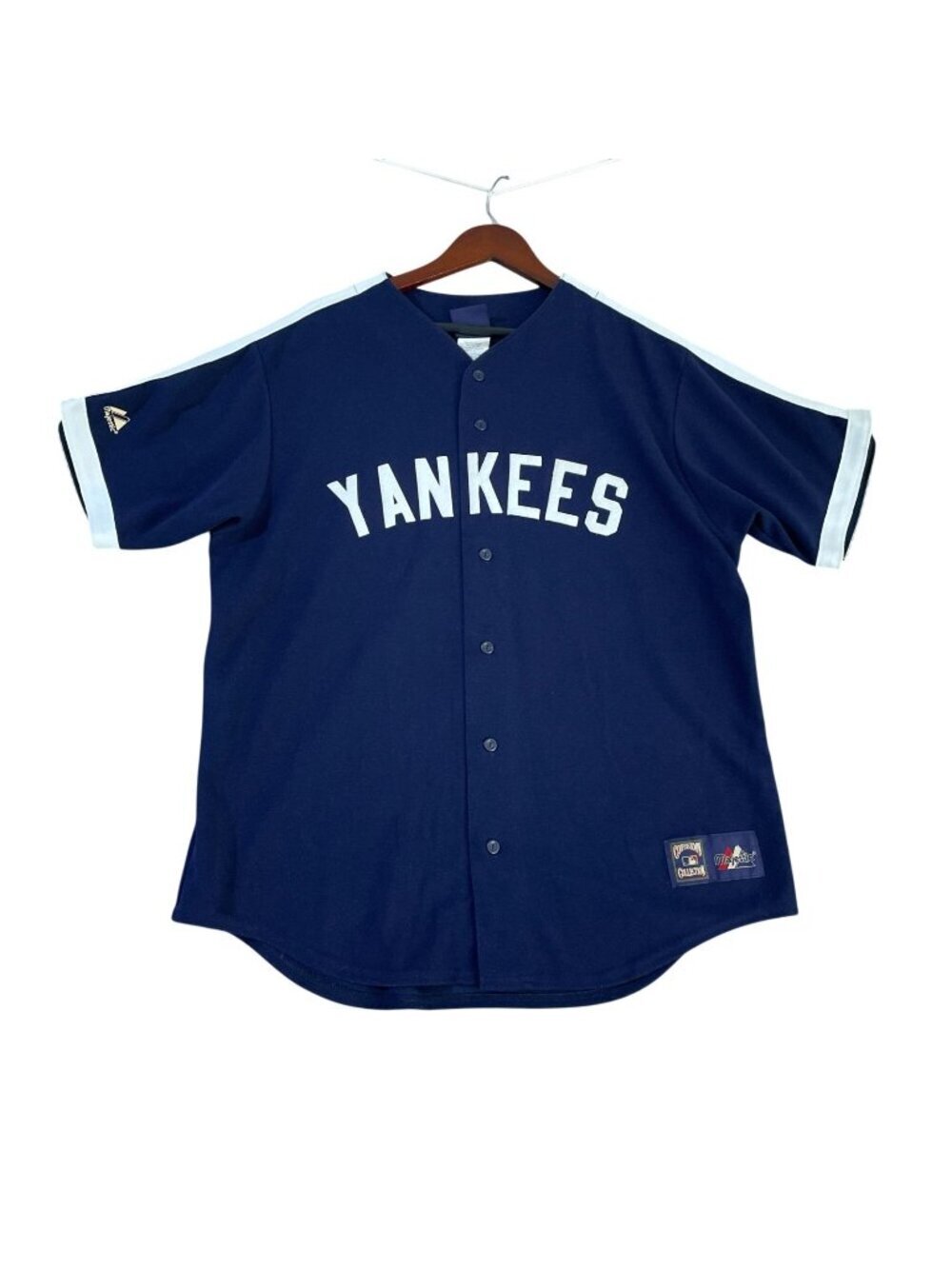 Vtg Majestic Men's XL Blue Yankees Cooperstown Baseball Jersey C0692